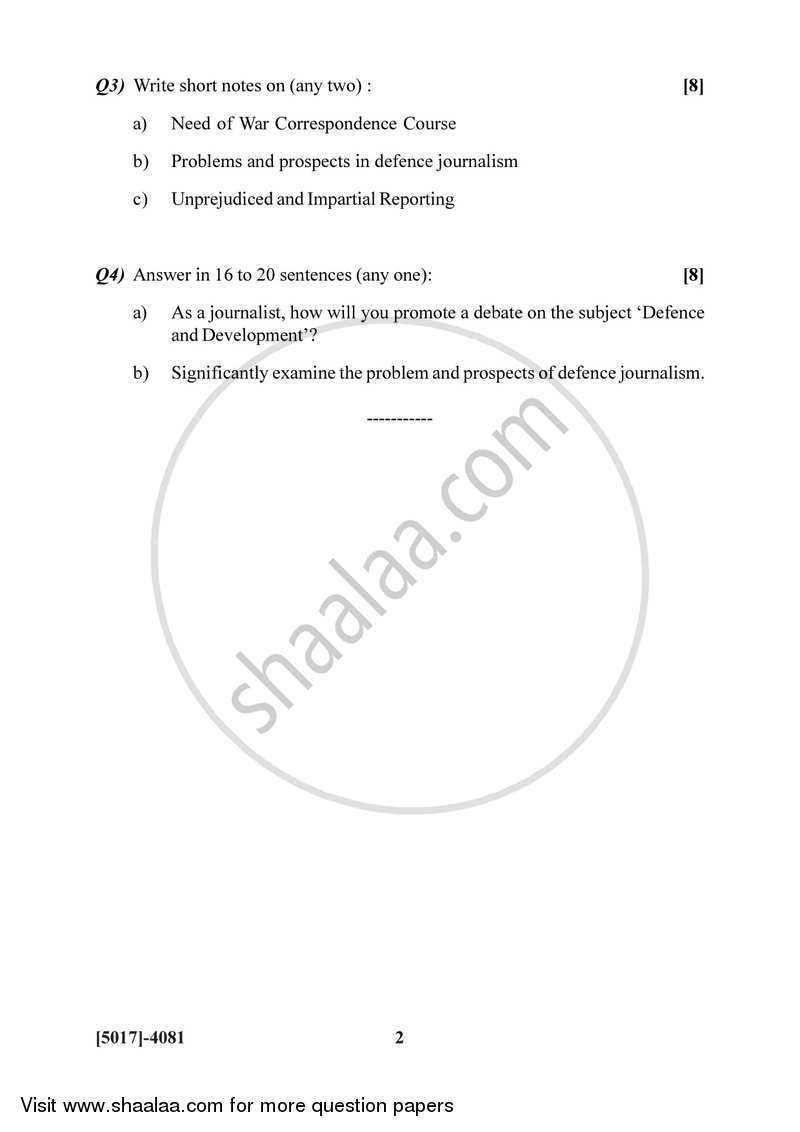 Defence Journalism and National Security 2016-2017 - B.Sc. - Semester 6 (TYBSc) - University of Pune question paper with PDF download