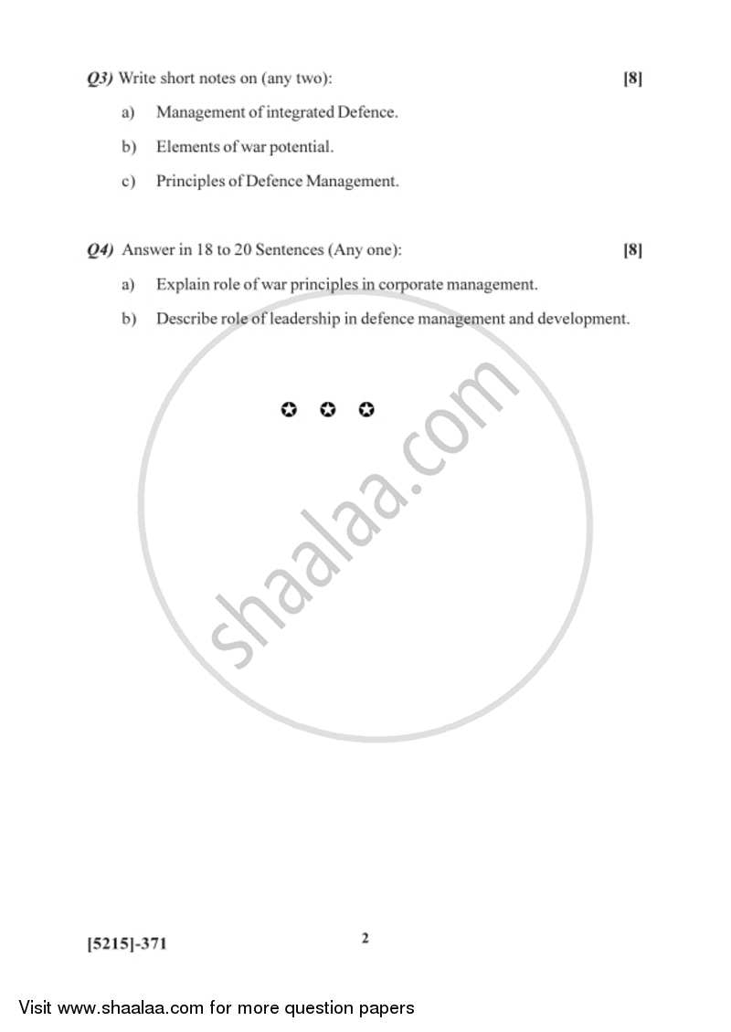 Defence Planning and Management in India 2017-2018 - B.Sc. - Semester 5 (TYBSc) - University of Pune question paper with PDF download