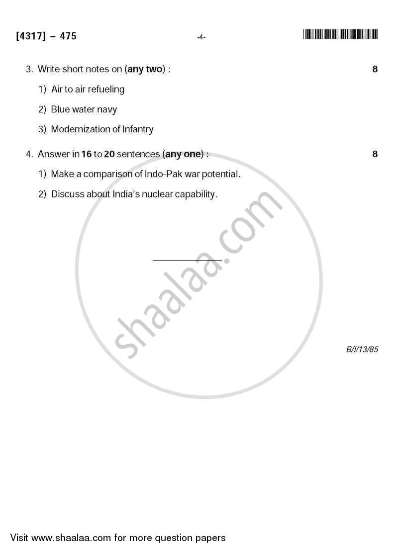 Defence Preparedness of India 2 2012-2013 - B.Sc. - Semester 6 (TYBSc) - University of Pune question paper with PDF download