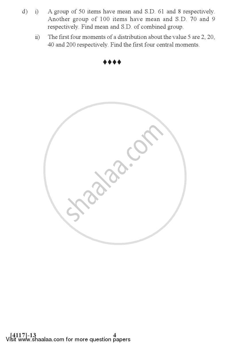 Descriptive Statistics 2012-2013 - B.Sc. - Semester 2 (FYBSc) - University of Pune question paper with PDF download