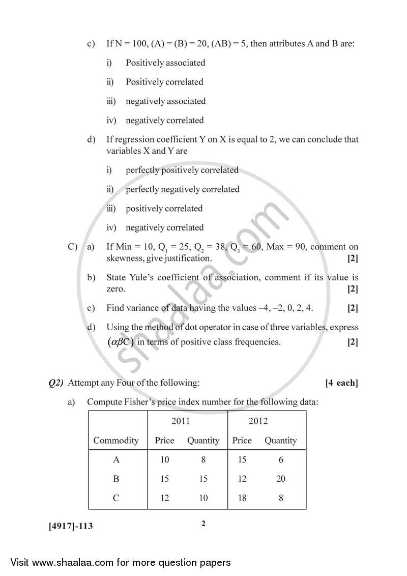 Descriptive Statistics 2015-2016 - B.Sc. - Semester 2 (FYBSc) - University of Pune question paper with PDF download