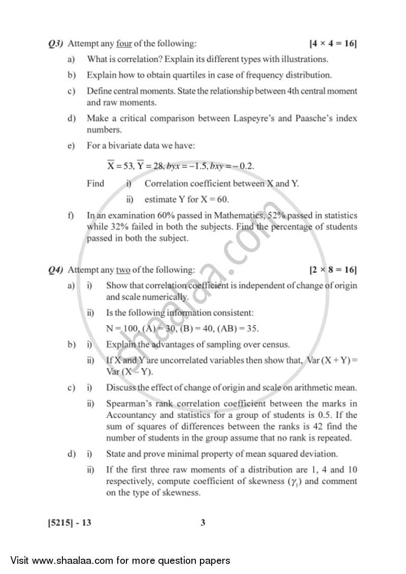 Descriptive Statistics 2017-2018 - B.Sc. - Semester 2 (FYBSc) - University of Pune question paper with PDF download