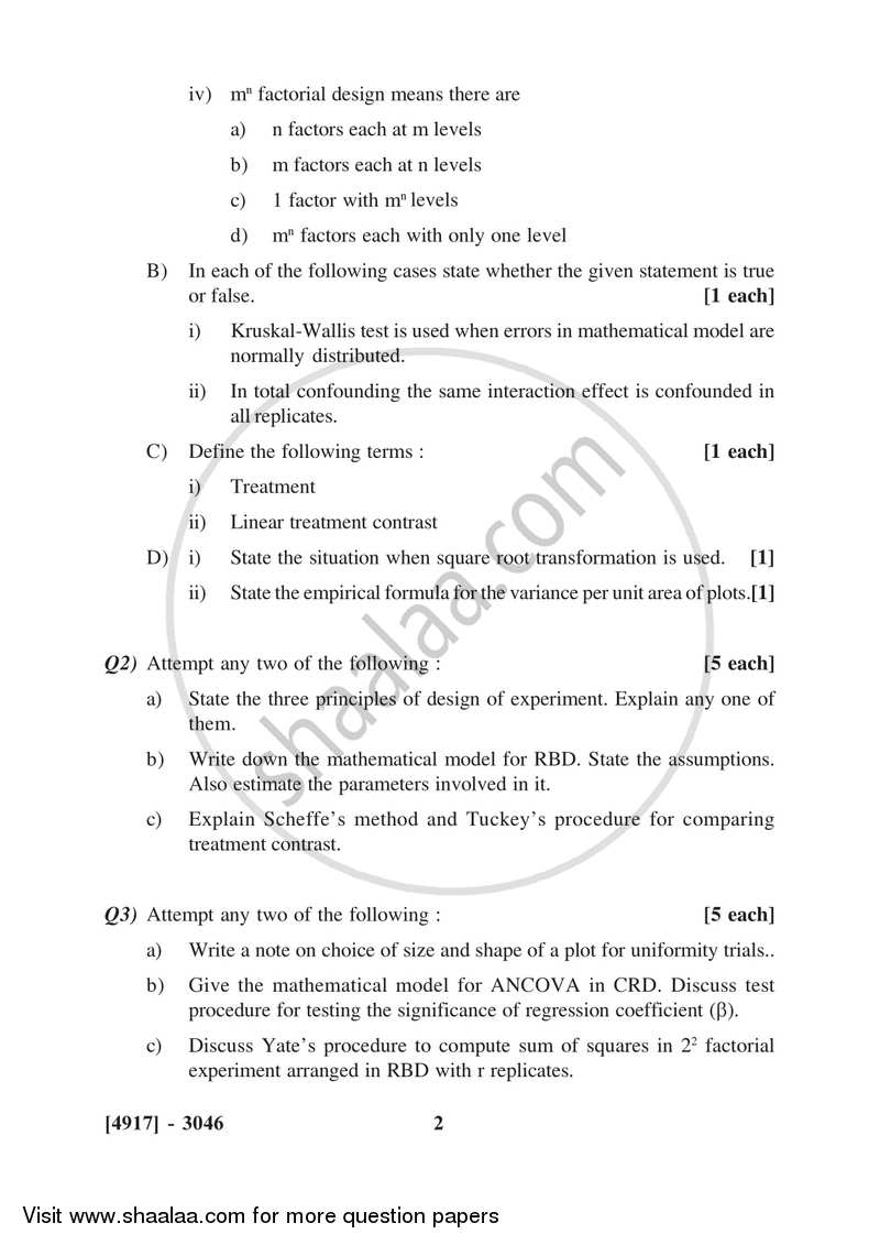 Design of Experiments 2015-2016 - B.Sc. - Semester 5 (TYBSc) - University of Pune question paper with PDF download