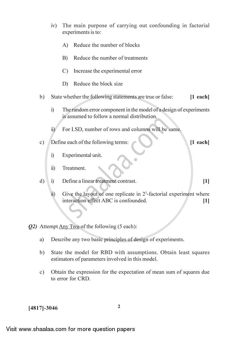 Design of Experiments 2015-2016 - B.Sc. - Semester 5 (TYBSc) - University of Pune question paper with PDF download