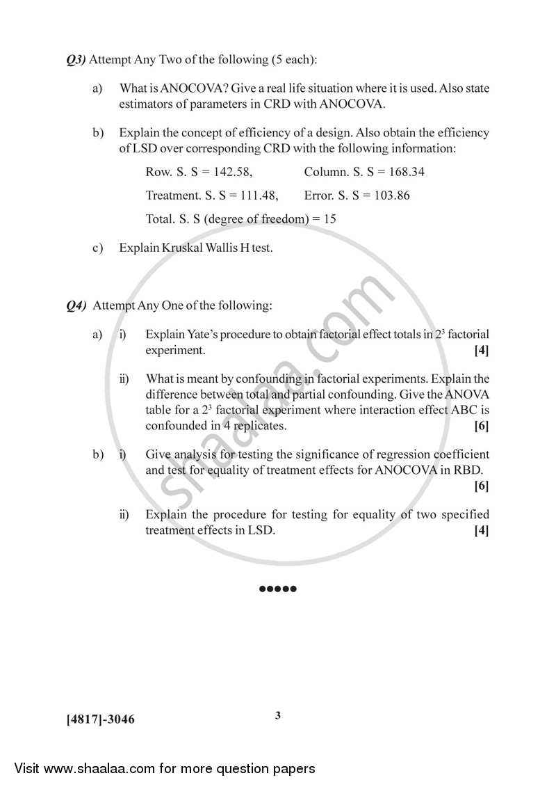 Design of Experiments 2015-2016 - B.Sc. - Semester 5 (TYBSc) - University of Pune question paper with PDF download