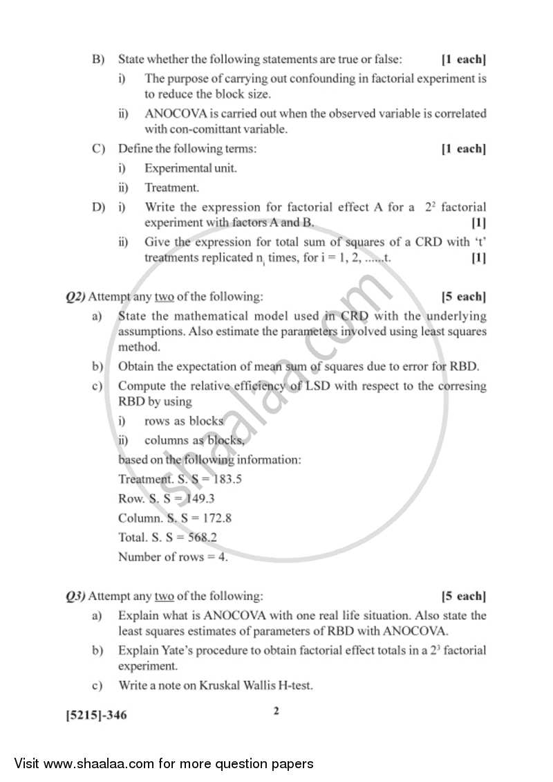 Design of Experiments 2017-2018 - B.Sc. - Semester 5 (TYBSc) - University of Pune question paper with PDF download