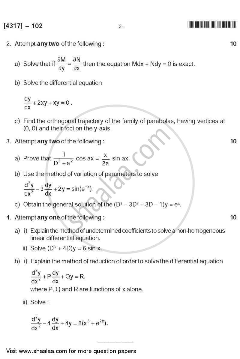 Differential Equations 2013-2014 - B.Sc. - Semester 3 (SYBSc) - University of Pune question paper with PDF download