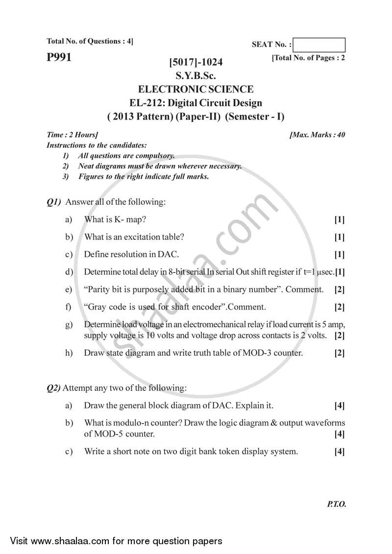 Digital Circuit Design 2016-2017 - B.Sc. - Semester 3 (SYBSc) - University of Pune question paper with PDF download