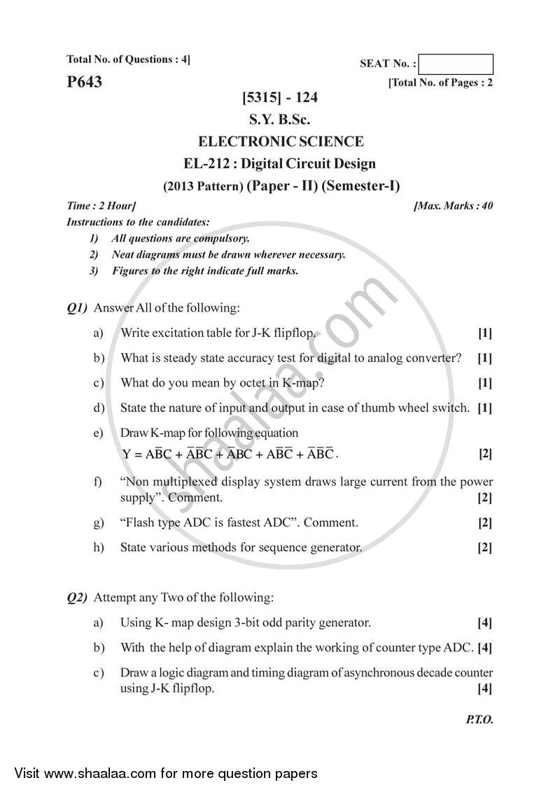 Digital Circuit Design 2017-2018 - B.Sc. - Semester 3 (SYBSc) - University of Pune question paper with PDF download