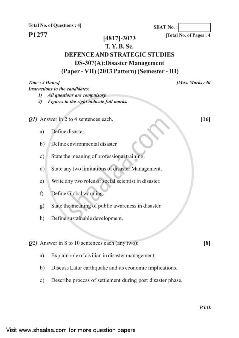 Disaster Management 2015-2016 - B.Sc. - Semester 5 (TYBSc) - University of Pune question paper with PDF download