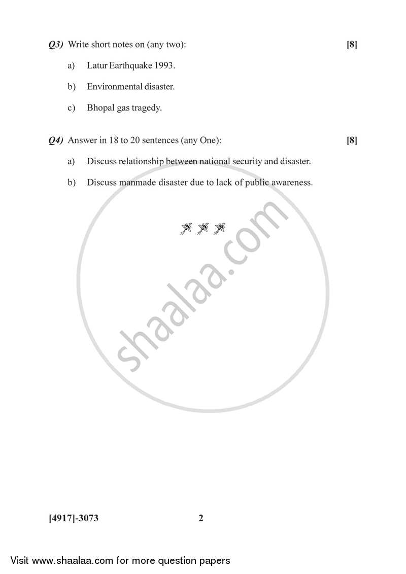 Disaster Management 2015-2016 - B.Sc. - Semester 5 (TYBSc) - University of Pune question paper with PDF download