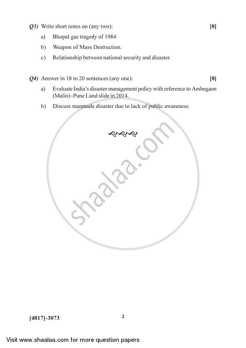 Disaster Management 2015-2016 - B.Sc. - Semester 5 (TYBSc) - University of Pune question paper with PDF download