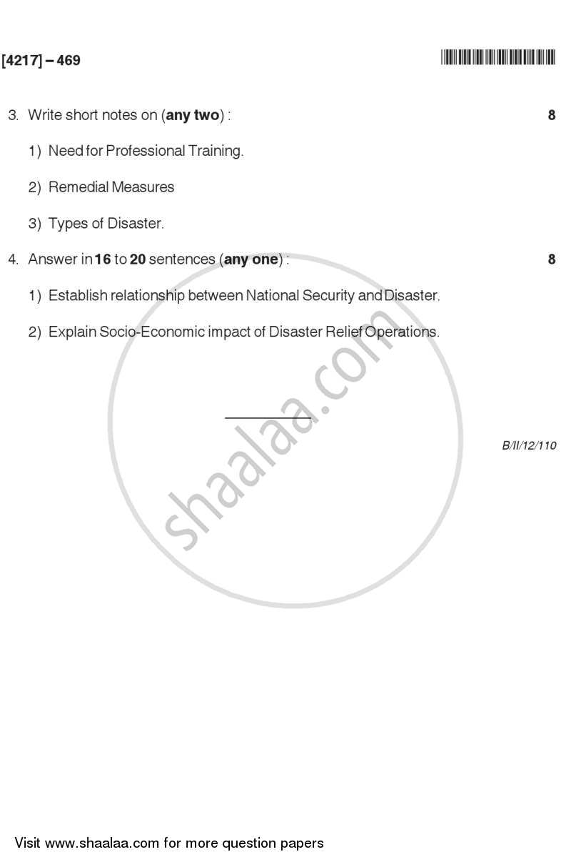 Disaster Management 2012-2013 - B.Sc. - Semester 6 (TYBSc) - University of Pune question paper with PDF download