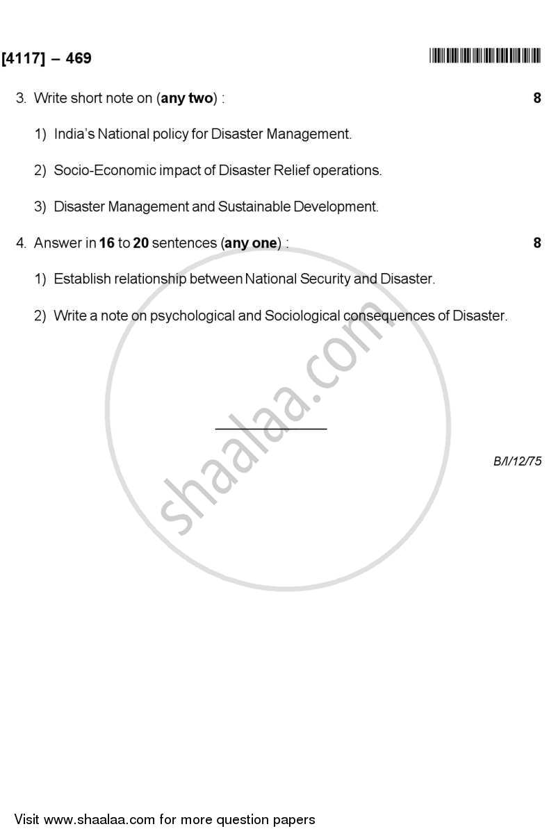 Disaster Management 2012-2013 - B.Sc. - Semester 6 (TYBSc) - University of Pune question paper with PDF download