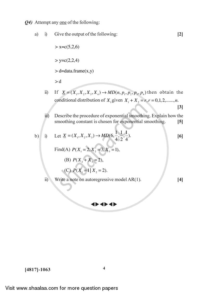 Discrete Probability Distributions , Time Series and R Software 2015-2016 - B.Sc. - Semester 3 (SYBSc) - University of Pune question paper with PDF download