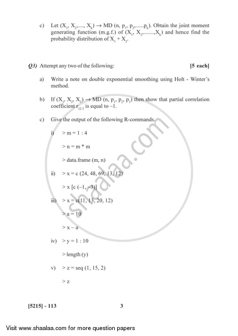 Discrete Probability Distributions , Time Series and R Software 2017-2018 - B.Sc. - Semester 3 (SYBSc) - University of Pune question paper with PDF download