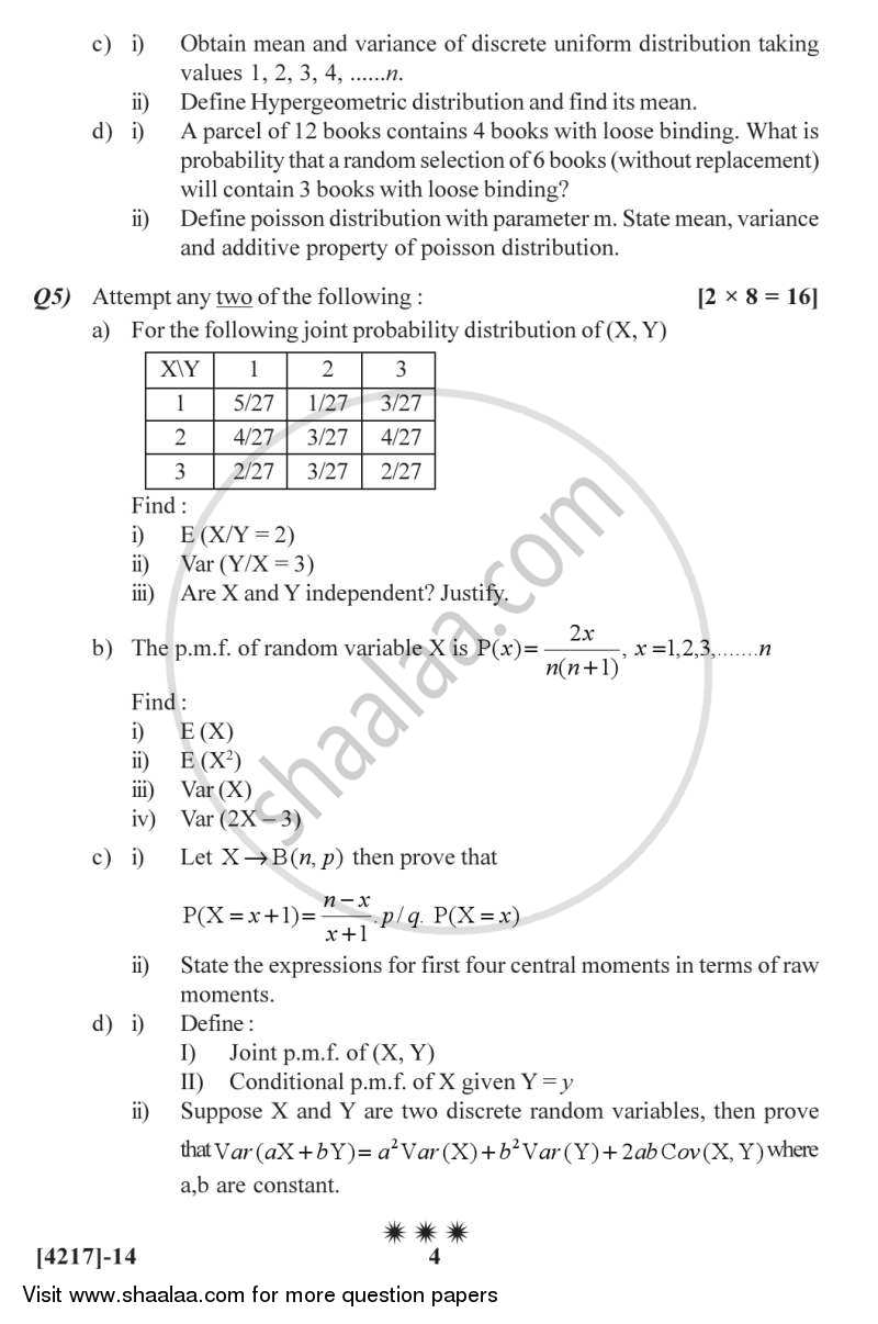Discrete Probability and Probability Distributions 2012-2013 - B.Sc. - Semester 2 (FYBSc) - University of Pune question paper with PDF download