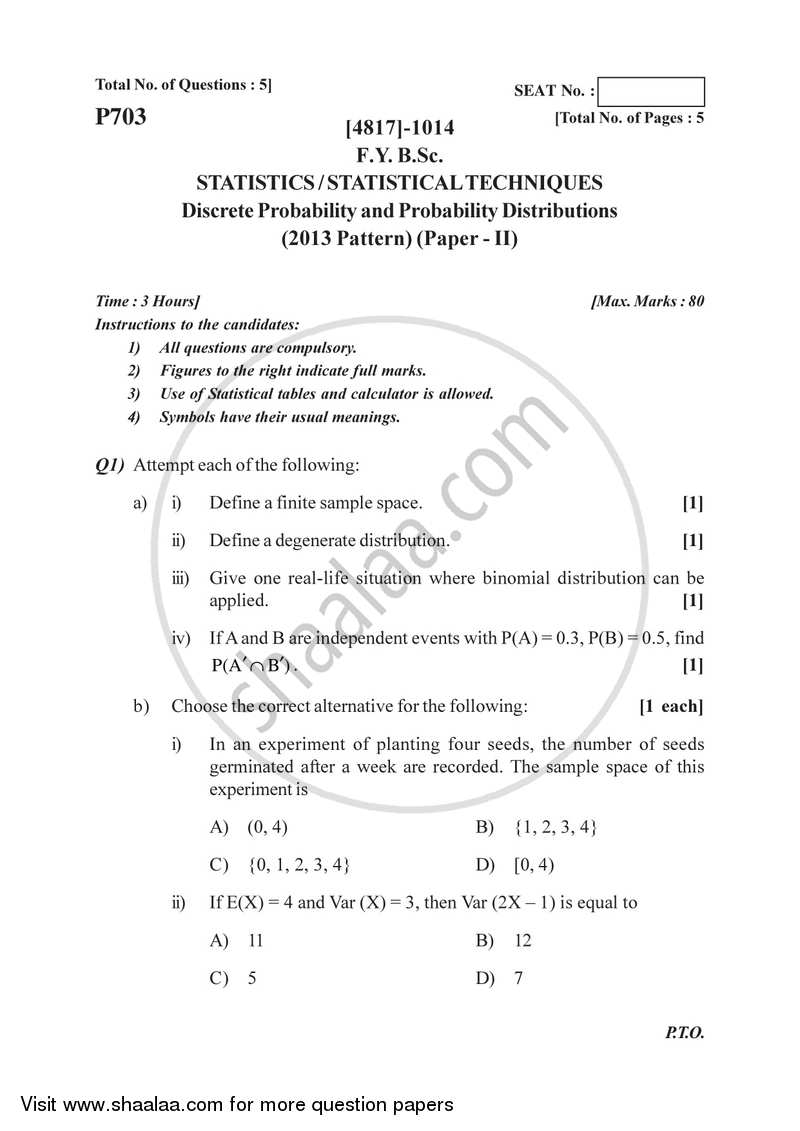Discrete Probability and Probability Distributions 2015-2016 - B.Sc. - Semester 2 (FYBSc) - University of Pune question paper with PDF download