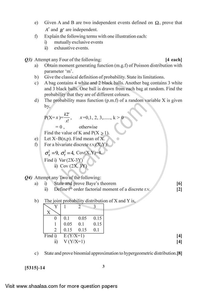 Discrete Probability and Probability Distributions 2017-2018 - B.Sc. - Semester 2 (FYBSc) - University of Pune question paper with PDF download