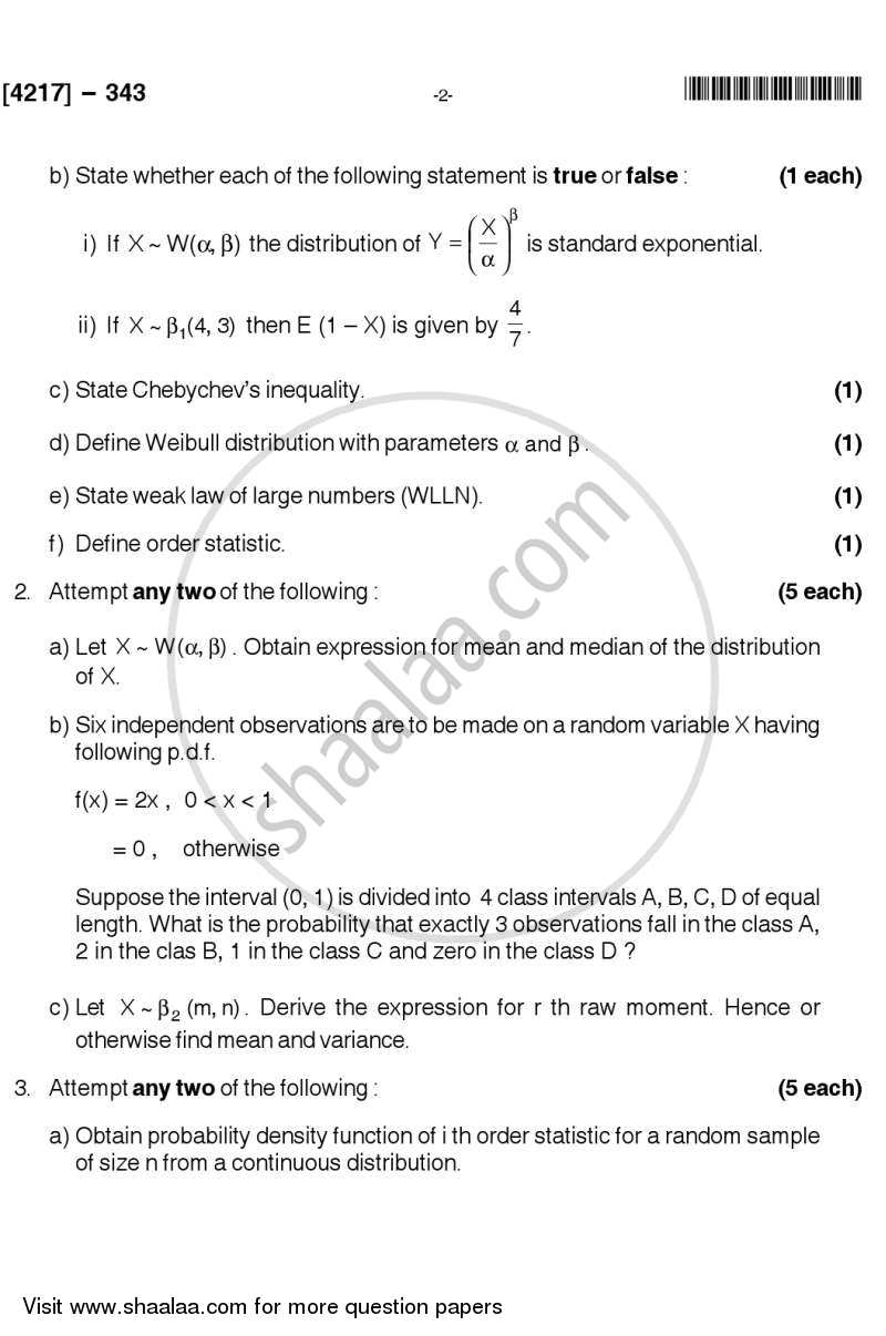 Distribution Theory 1 2012-2013 - B.Sc. - Semester 5 (TYBSc) - University of Pune question paper with PDF download