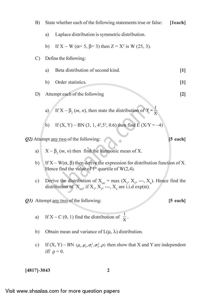 Distribution Theory 1 2015-2016 - B.Sc. - Semester 5 (TYBSc) - University of Pune question paper with PDF download