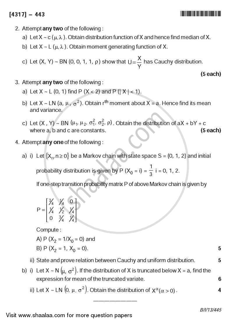 Distribution Theory 2 2013-2014 - B.Sc. - Semester 6 (TYBSc) - University of Pune question paper with PDF download