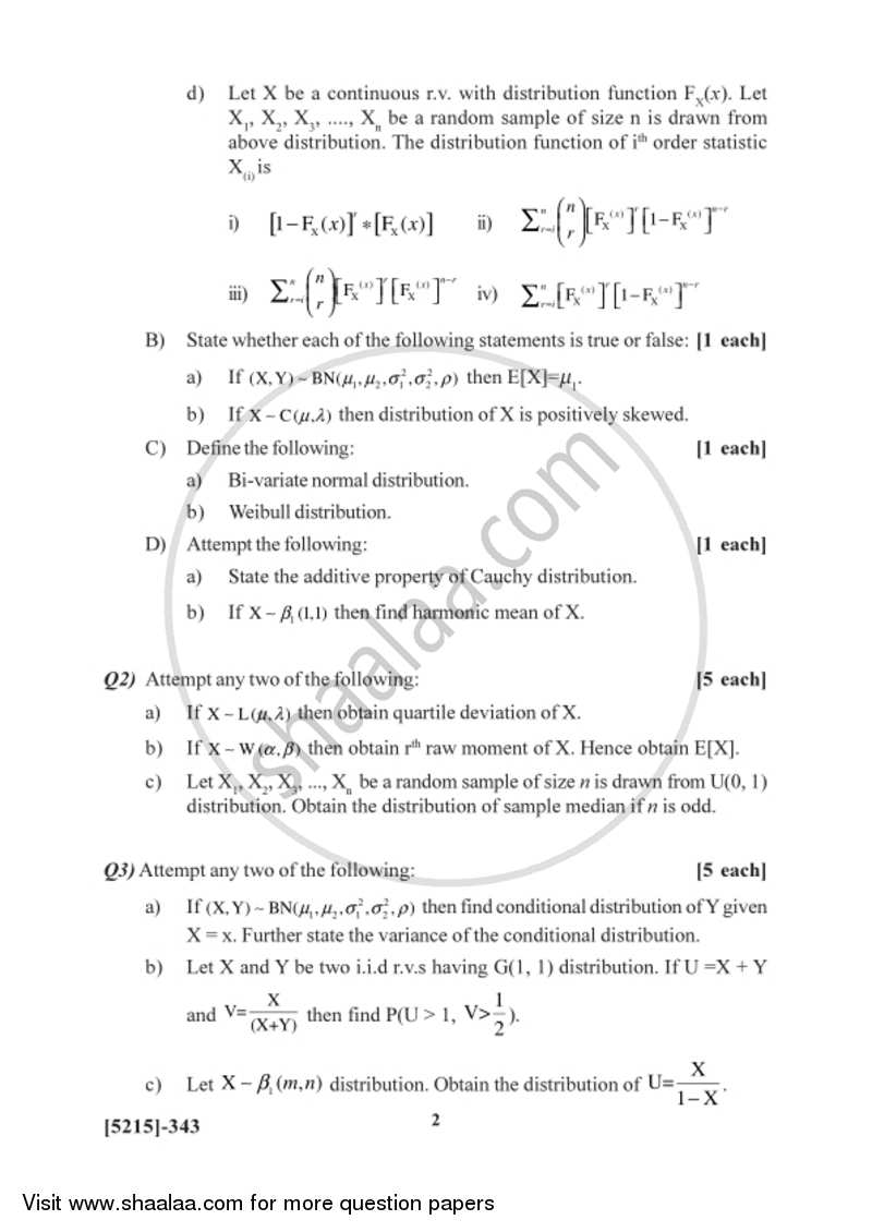 Distribution Theory 2017-2018 - B.Sc. - Semester 5 (TYBSc) - University of Pune question paper with PDF download