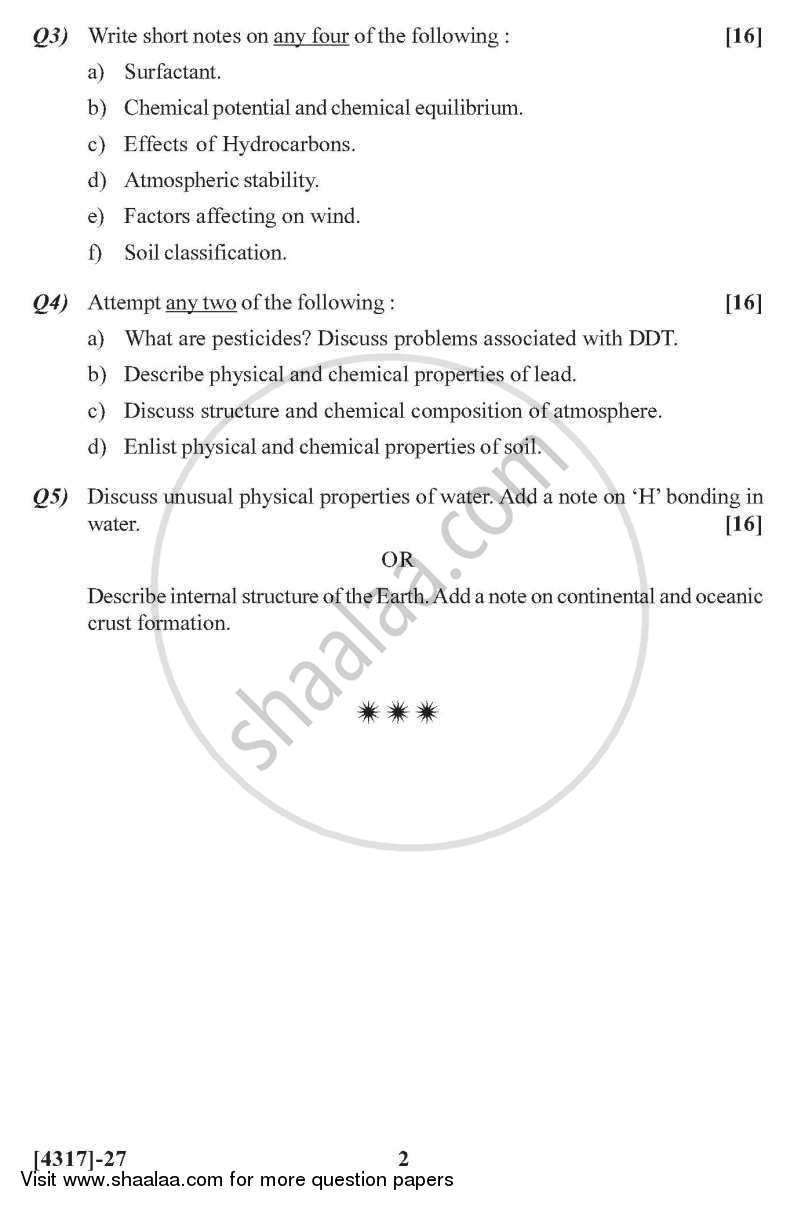 Earth Sciences - Environmental Chemistry and Basic Geosciences 2013-2014 - B.Sc. - Semester 2 (FYBSc) - University of Pune question paper with PDF download