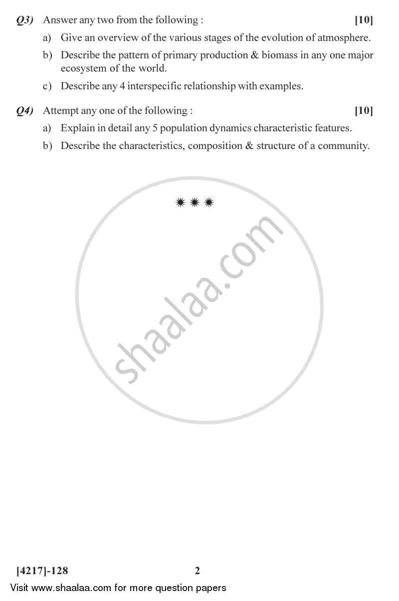 Ecology and Ecosystem 2012-2013 - B.Sc. - Semester 3 (SYBSc) - University of Pune question paper with PDF download