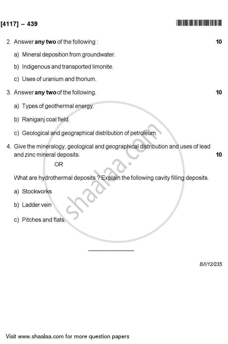 Economic Geology 2012-2013 - B.Sc. - Semester 6 (TYBSc) - University of Pune question paper with PDF download