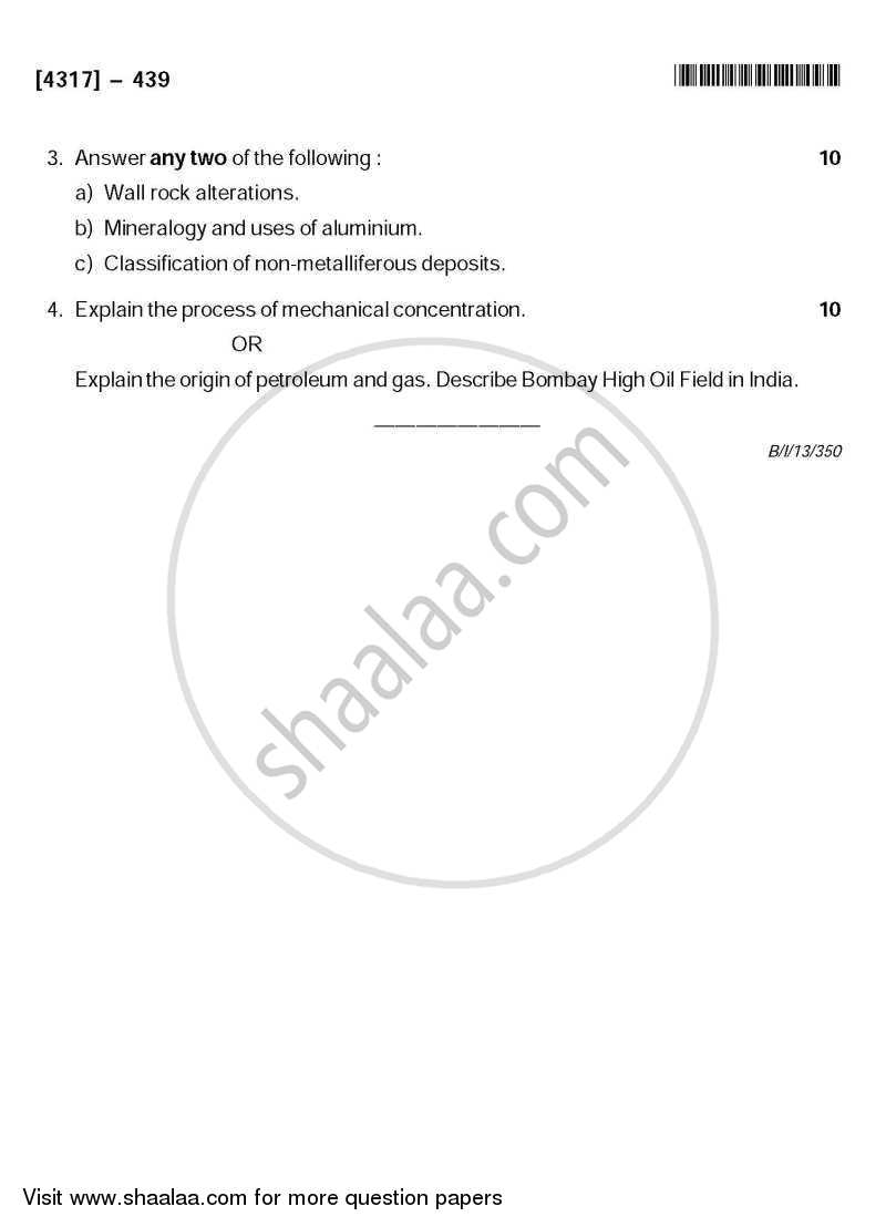 Economic Geology 2013-2014 - B.Sc. - Semester 6 (TYBSc) - University of Pune question paper with PDF download