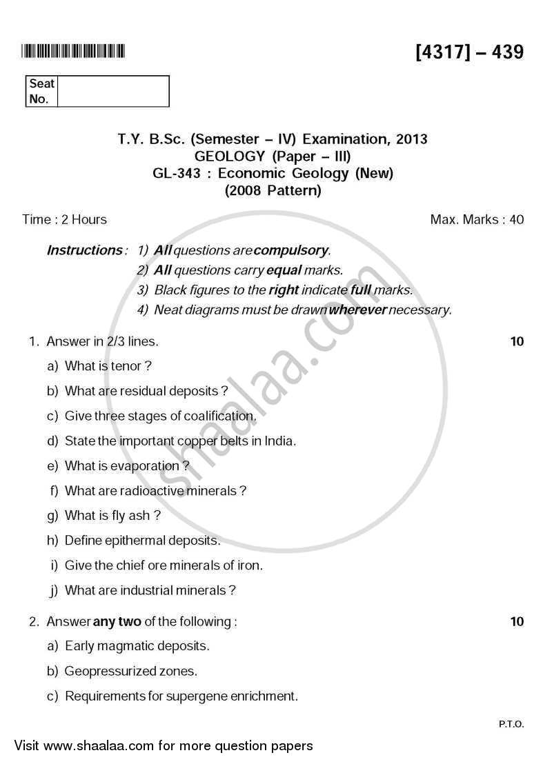 Economic Geology 2013-2014 - B.Sc. - Semester 6 (TYBSc) - University of Pune question paper with PDF download