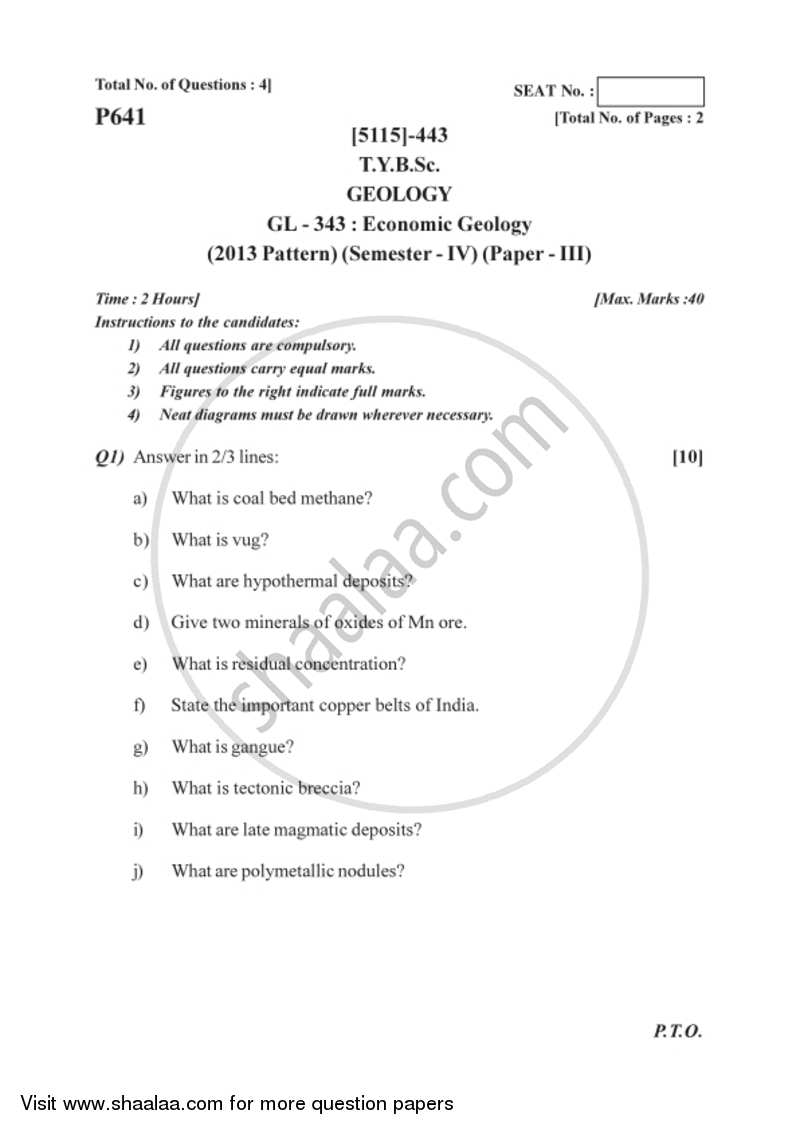 Economic Geology 2016-2017 - B.Sc. - Semester 6 (TYBSc) - University of Pune question paper with PDF download