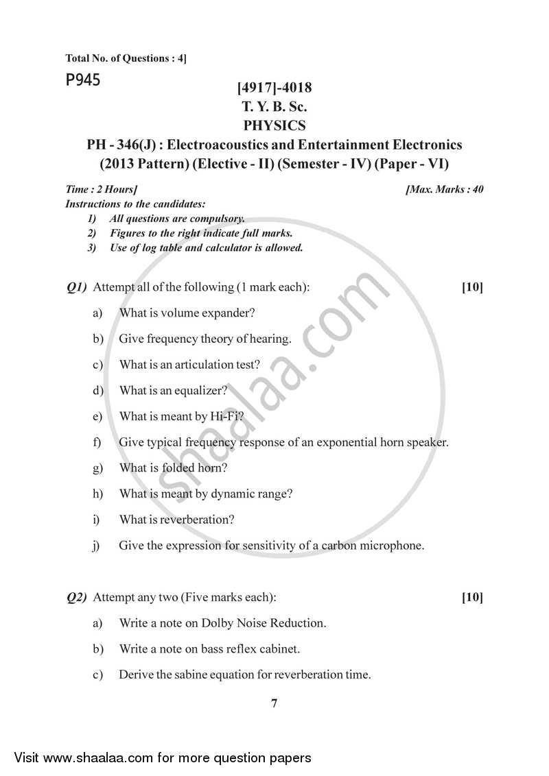Electro Acoustics and Entertainment Electronics 2015-2016 - B.Sc. - Semester 6 (TYBSc) - University of Pune question paper with PDF download