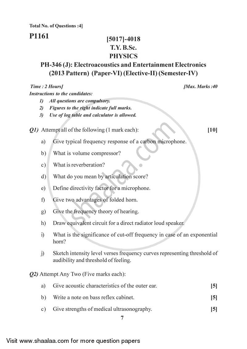 Electro Acoustics and Entertainment Electronics 2016-2017 - B.Sc. - Semester 6 (TYBSc) - University of Pune question paper with PDF download