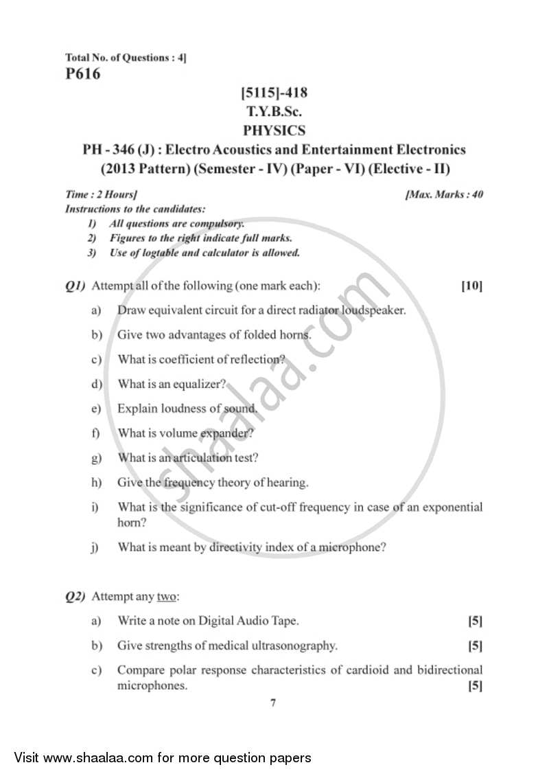 Electro Acoustics and Entertainment Electronics 2016-2017 - B.Sc. - Semester 6 (TYBSc) - University of Pune question paper with PDF download