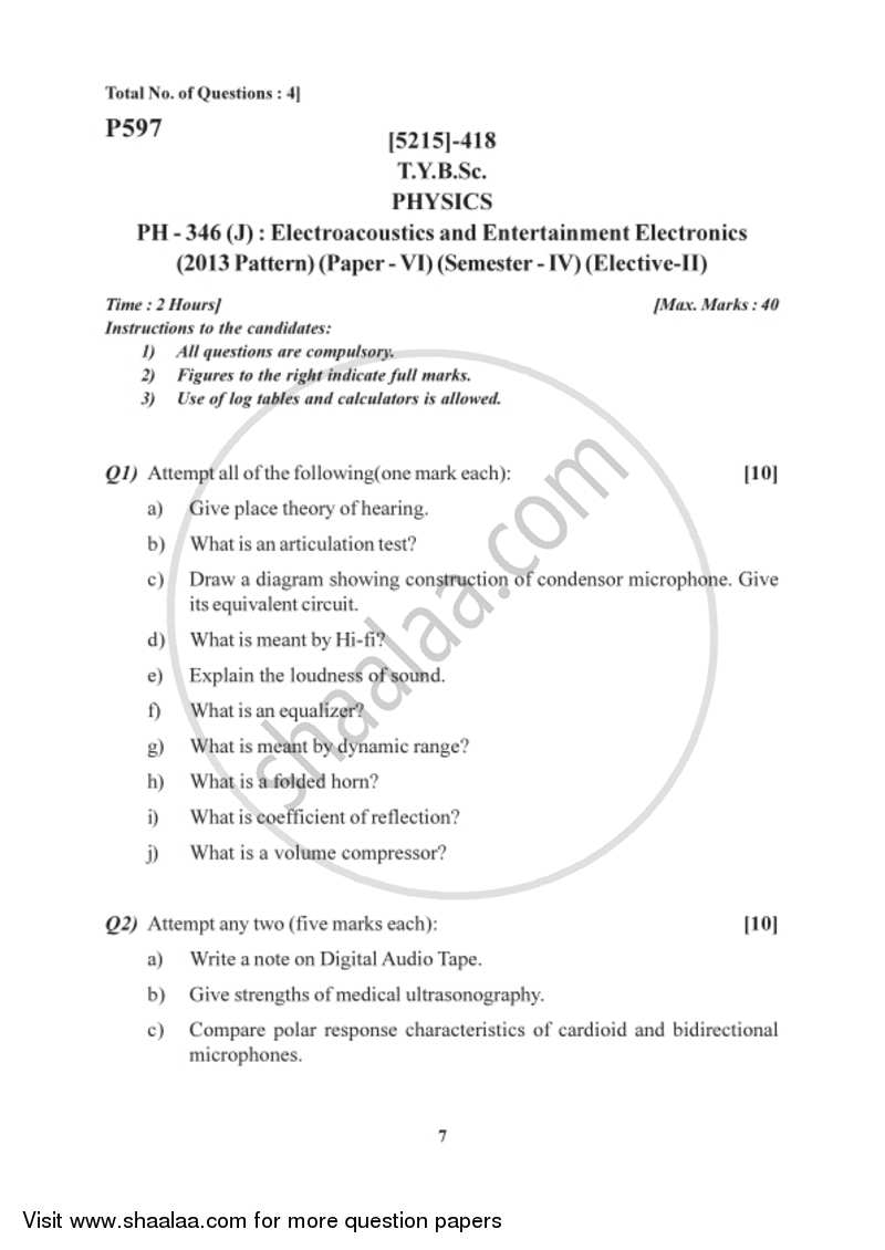 Electro Acoustics and Entertainment Electronics 2017-2018 - B.Sc. - Semester 6 (TYBSc) - University of Pune question paper with PDF download