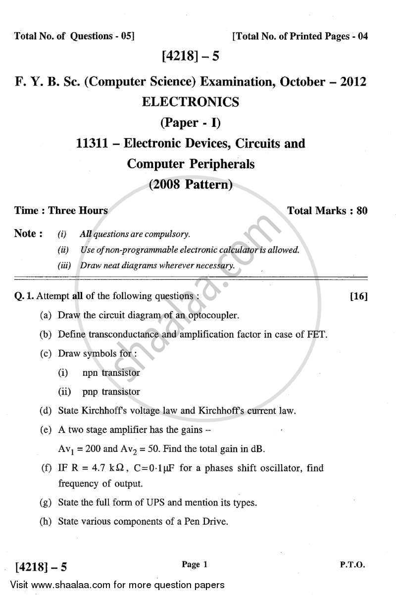 Electronic Devices, Circuits and Computer Peripherals 2012-2013 - B.Sc. - Semester 2 (FYBSc) - University of Pune question paper with PDF download