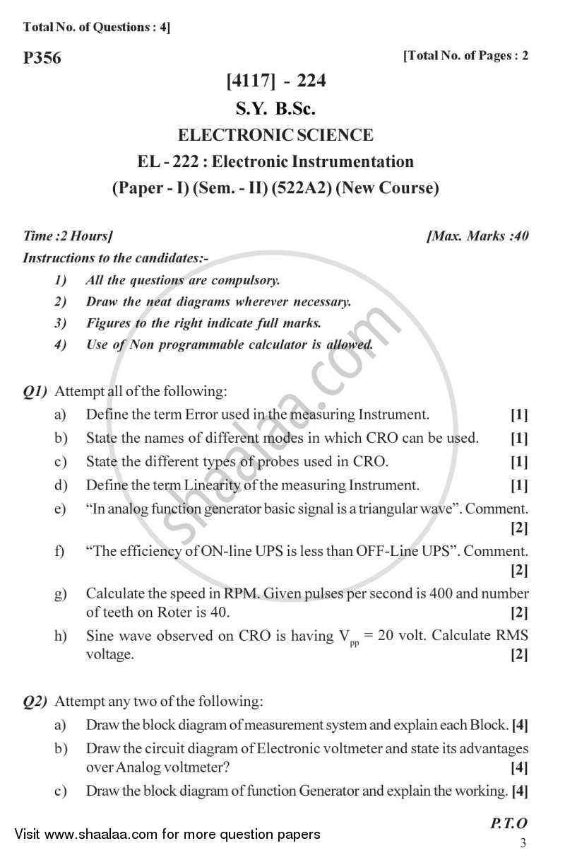 Electronic Instrumentation 2012-2013 - B.Sc. - Semester 4 (SYBSc) - University of Pune question paper with PDF download