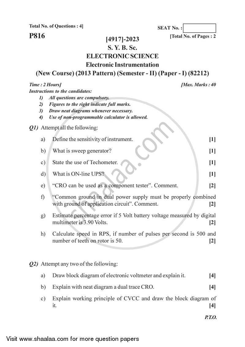 Electronic Instrumentation 2015-2016 - B.Sc. - Semester 4 (SYBSc) - University of Pune question paper with PDF download