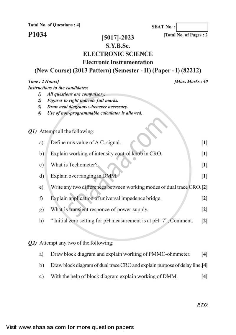 Electronic Instrumentation 2016-2017 - B.Sc. - Semester 4 (SYBSc) - University of Pune question paper with PDF download