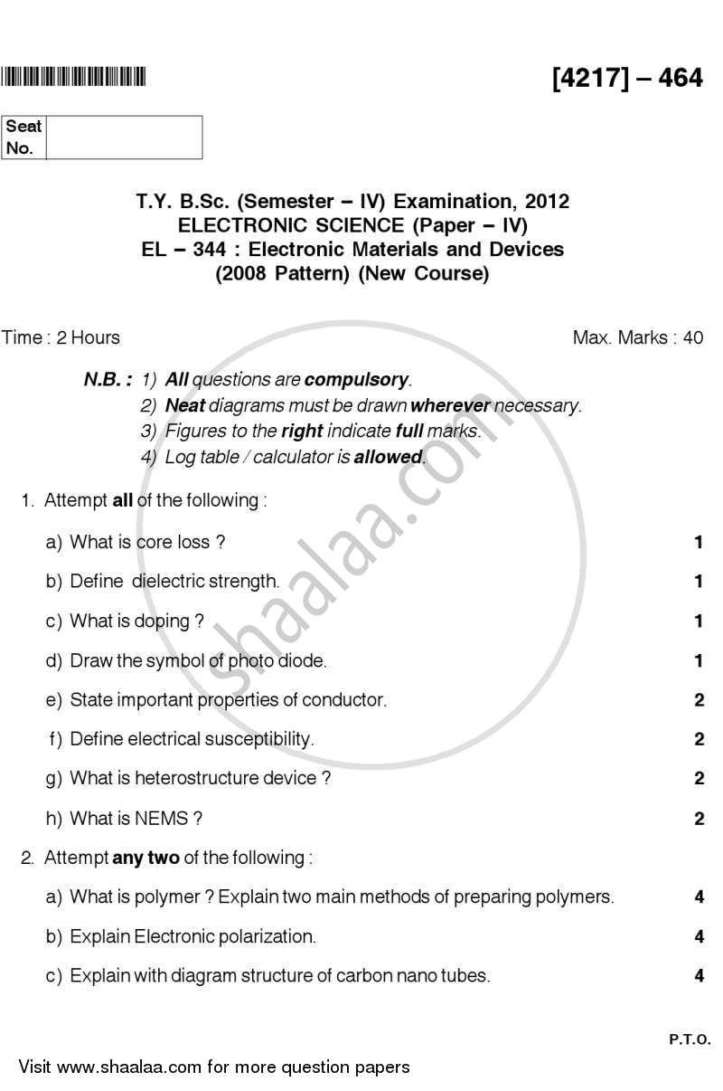 Electronic Materials and Devices 2012-2013 - B.Sc. - Semester 6 (TYBSc) - University of Pune question paper with PDF download