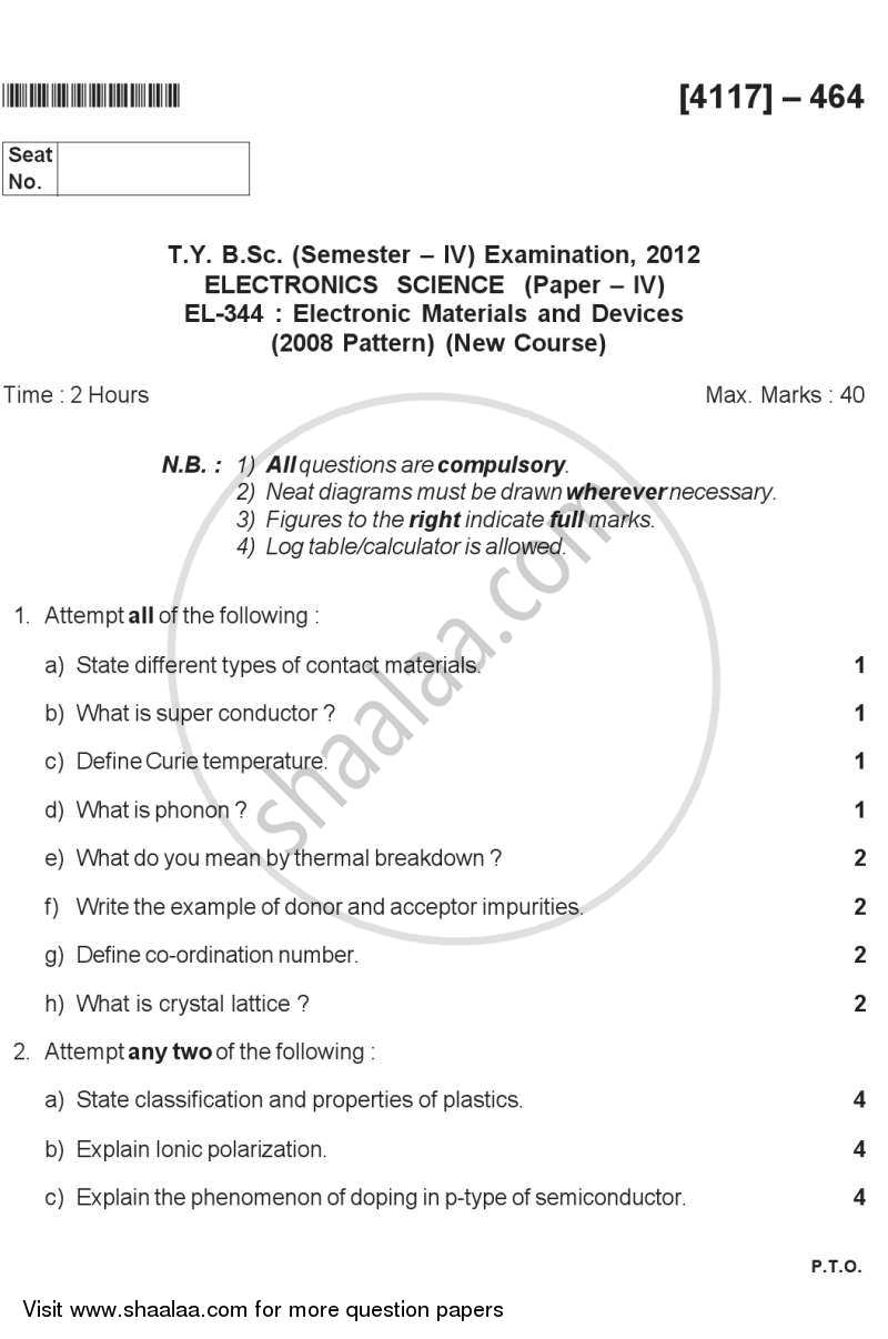Electronic Materials and Devices 2012-2013 - B.Sc. - Semester 6 (TYBSc) - University of Pune question paper with PDF download