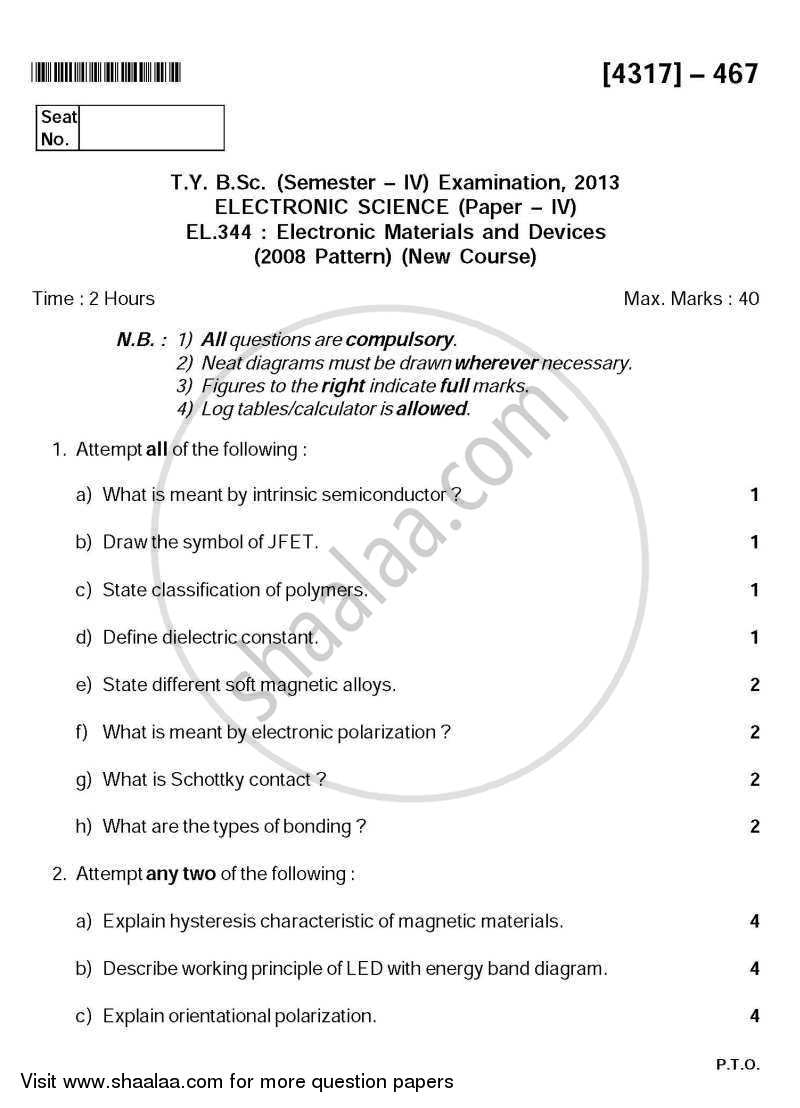 Electronic Materials and Devices 2013-2014 - B.Sc. - Semester 6 (TYBSc) - University of Pune question paper with PDF download