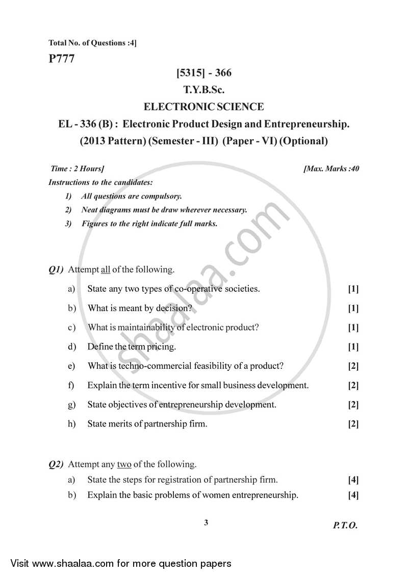 Electronic Product Design and Entrepreneurship 2017-2018 - B.Sc. - Semester 5 (TYBSc) - University of Pune question paper with PDF download