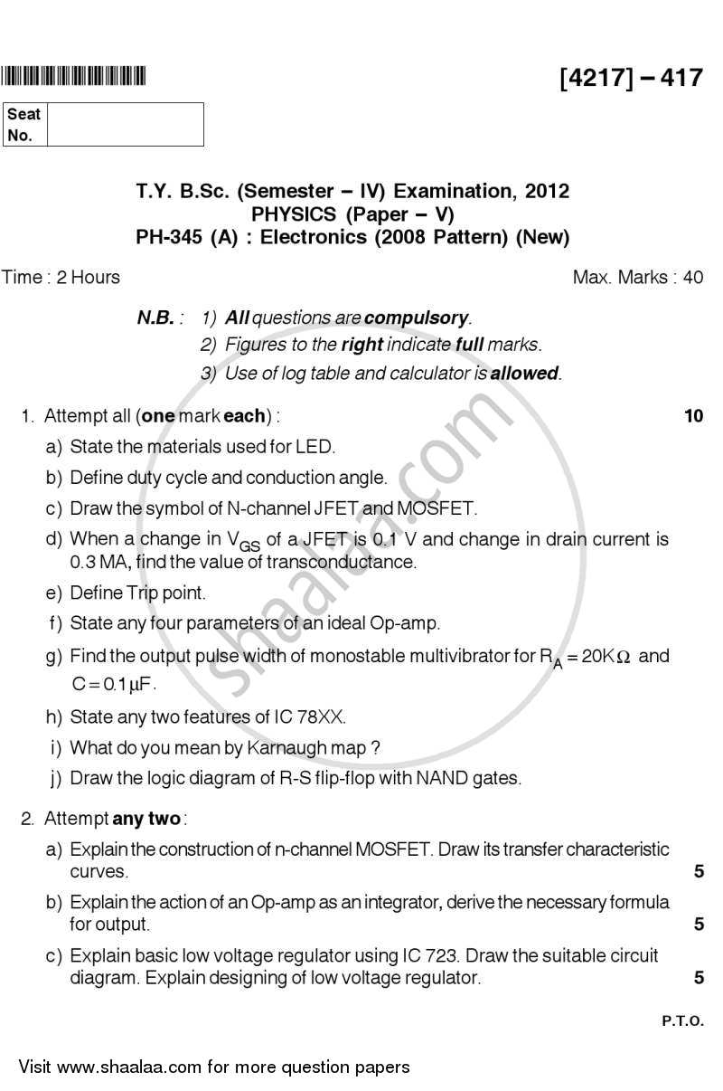 Electronics 2012-2013 - B.Sc. - Semester 6 (TYBSc) - University of Pune question paper with PDF download