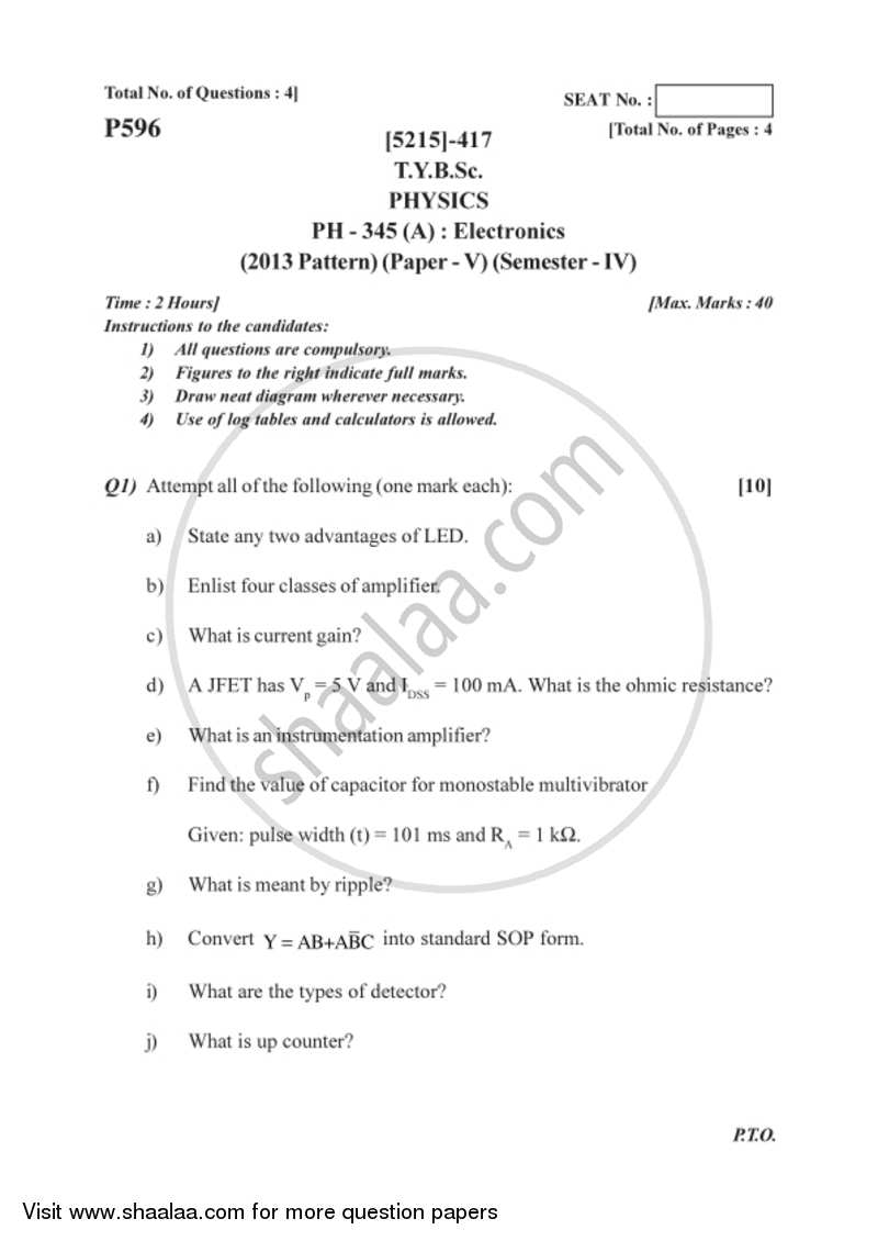 Electronics 2017-2018 - B.Sc. - Semester 6 (TYBSc) - University of Pune question paper with PDF download