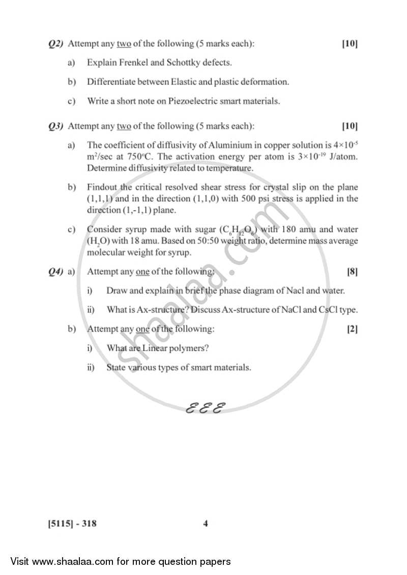 Elements of Materials Science 2016-2017 - B.Sc. - Semester 5 (TYBSc) - University of Pune question paper with PDF download