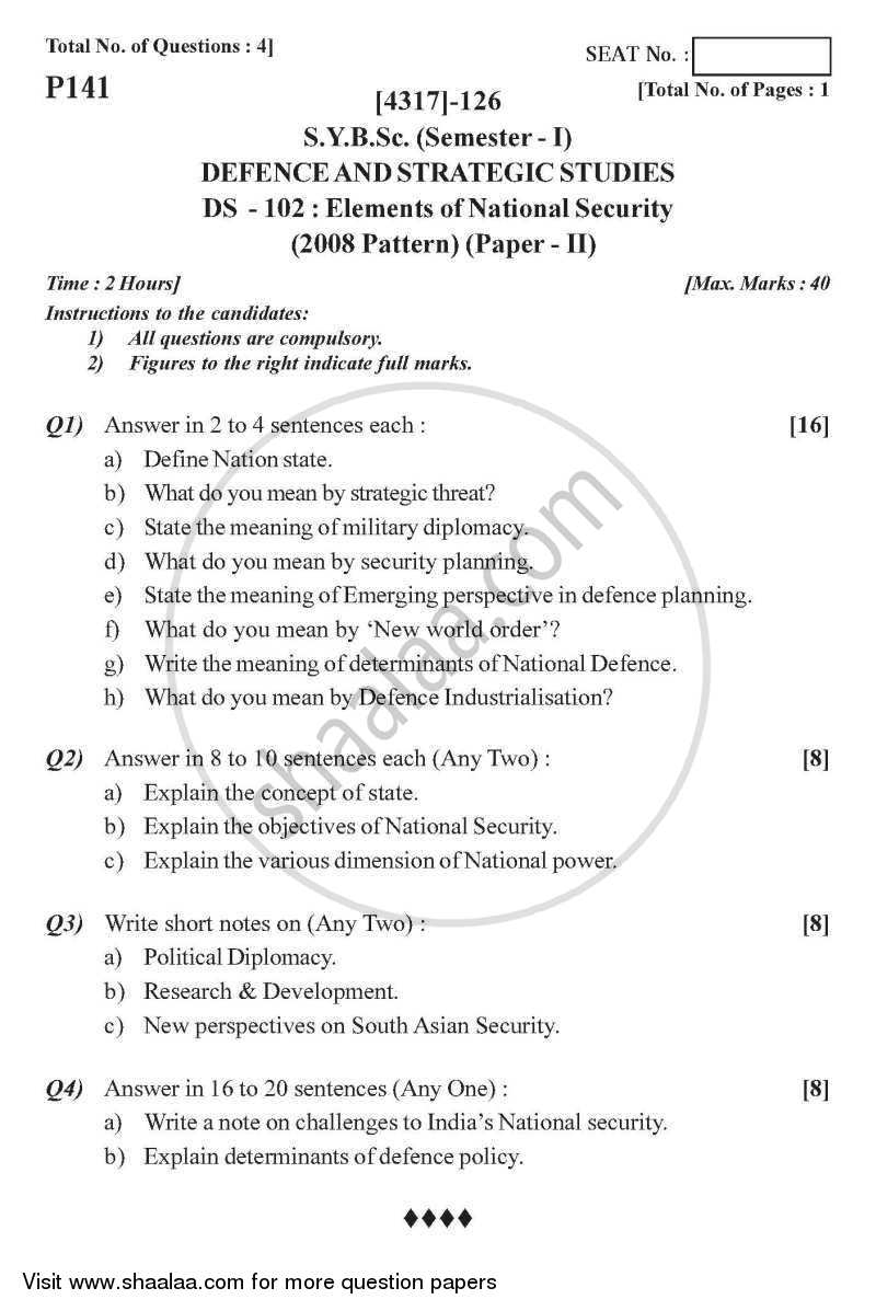 Elements of National Security 2013-2014 - B.Sc. - Semester 3 (SYBSc) - University of Pune question paper with PDF download