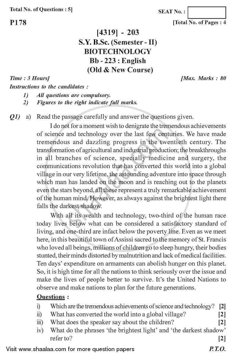 English 2012-2013 - B.Sc. - Semester 4 (SYBSc) - University of Pune question paper with PDF download